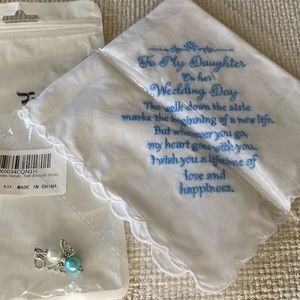 Brand New Something Blue Embroidered handkerchief for daughter’s wedding day.